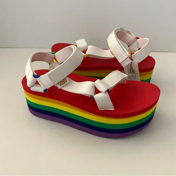 Teva Flatform Universal Rainbow Pride Sandals White 7 - Picture 4 of 7